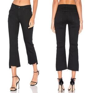 NEW Mother High Waisted Insider Crop Step Fray Stretch Denim Jeans Black Size 25